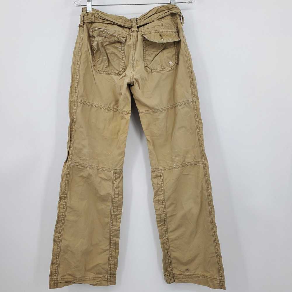 Vintage Abercrombie & Fitch Khaki Cargo Pants Tie Waist S Y2K Low Rise Wide Leg - Picture 2 of 14